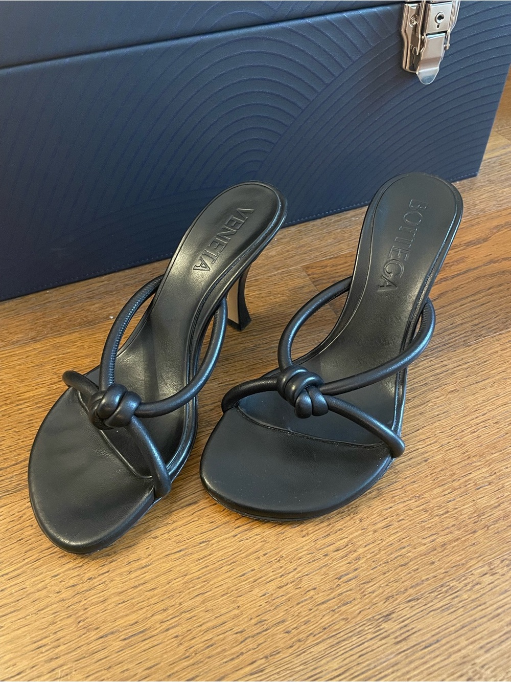 Bottega Veneta Black Knotted Strap Heeled Mules